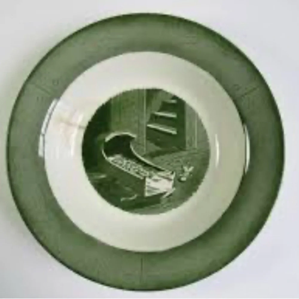 2~Vintage 1950s Green Colonial Homestead by Royal Ironstone China Serving Bowls